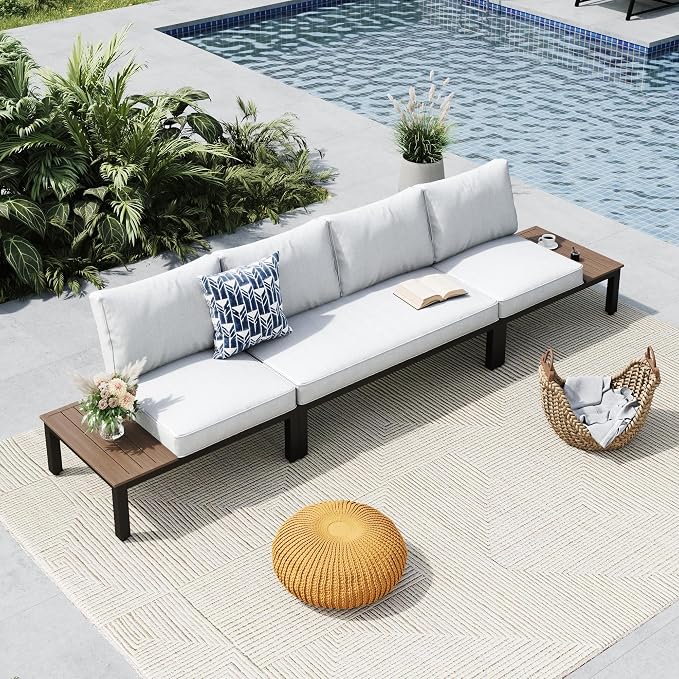 MFSTUDIO 3 Pieces Patio Furniture Set, Outdoor Metal Frame Patio Sectional Sofa by MFSTUDIO