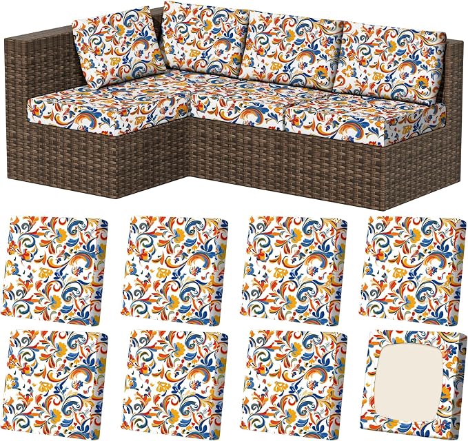8Pcs Square Large Stretch Patio Cushion Covers, Couch & Sofa Replacement by VORSHAPE