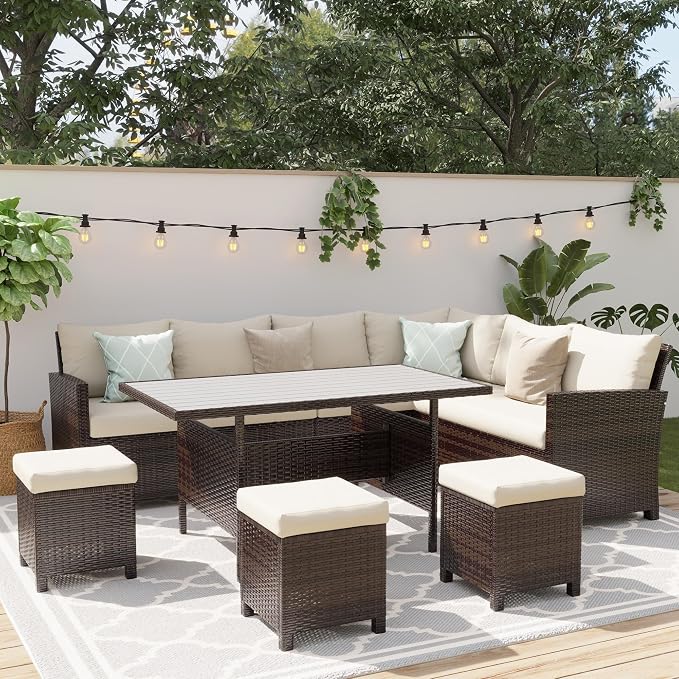 Wisteria Lane 7 Piece Patio Furniture Set, High Curved Back Wicker Patio - Image 8