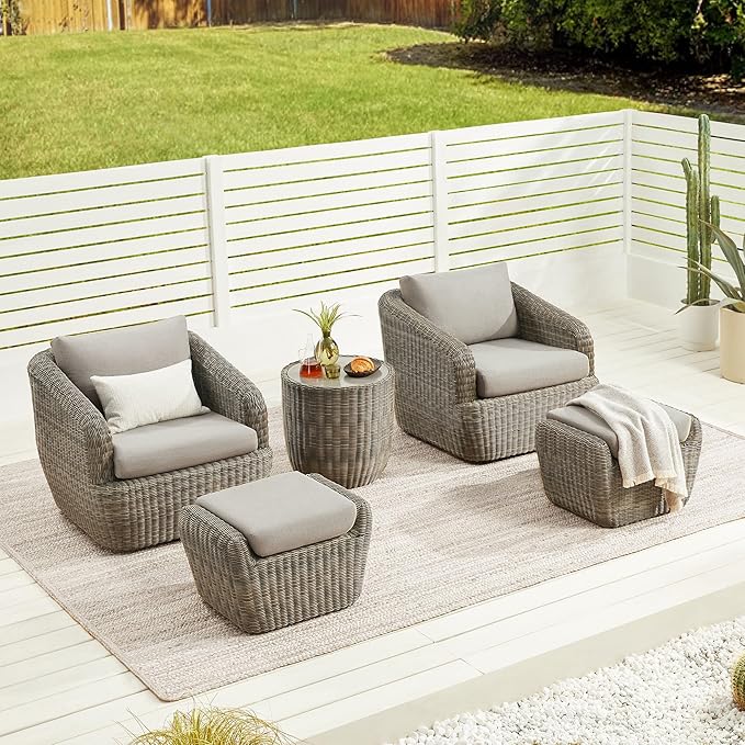 CHITA 5 Pieces Patio Wicker Furniture Set, Outdoor Rattan Bistro Set by CHITALIVING