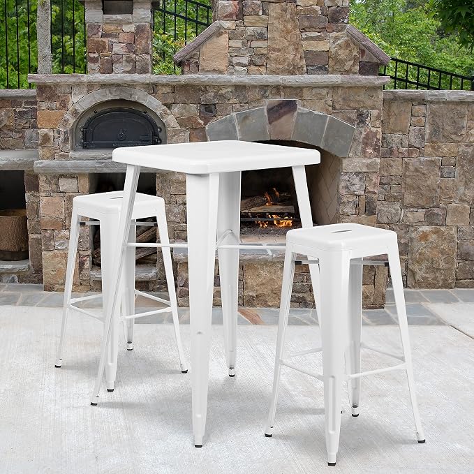 Flash Furniture Lily 4 Pack Commercial Grade 30" High Backless White Metal - Image 2