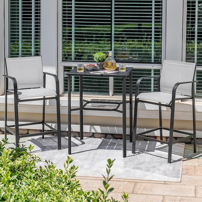 NUU GARDEN 3-Piece Outdoor Bar Set, Light Gray and Black - Image 8