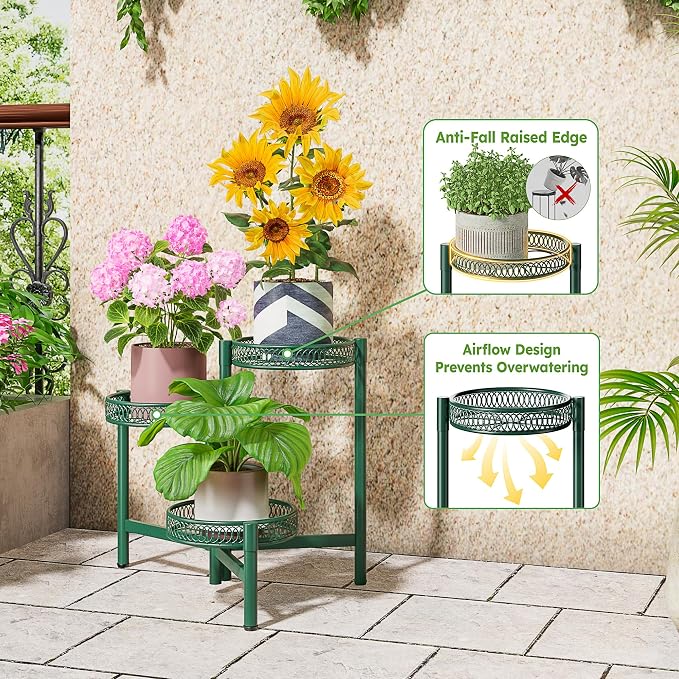 Plant Stand Indoor Outdoor, 3 Tier Corner Metal Flower Display Holder Shelf - Image 4