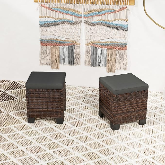 Outsunny 2 Pieces Outdoor Patio Ottomans, All Weather Wicker Outdoor Footstools - Image 9