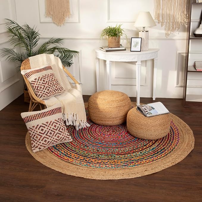 REDEARTH · Jute Circular Low Pouf Ottoman - Image 7