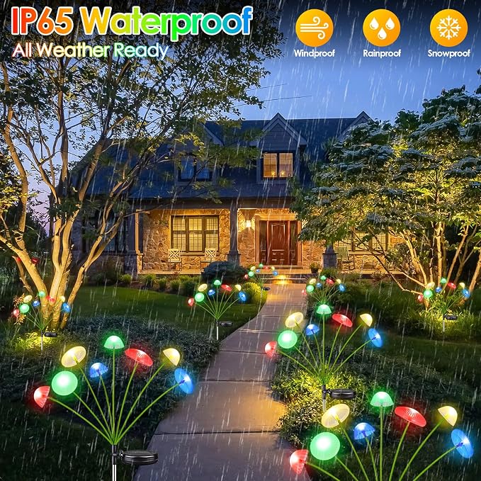 4PK 32LED Solar Garden Lights Outdoor, Mushroom Solar Lights Outdoor, IP65 - Image 3