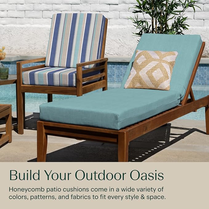 Honeycomb Outdoor Heritage Chaise 21.5 x 70, Textured Solid Coastal Blue Chaise - Image 3