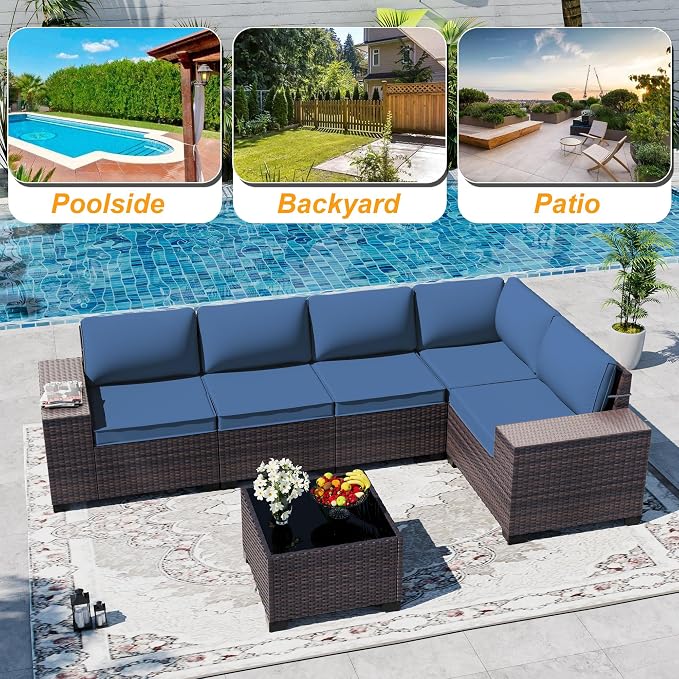 Outdoor Patio Furniture Set, 6 Pieces Outdoor Sectional Furniture High Backrest - Image 9