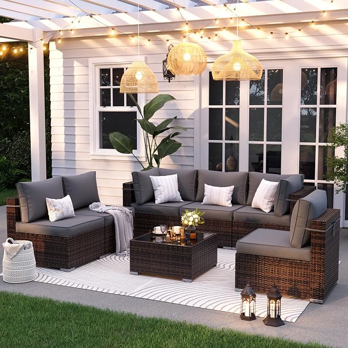 Patio Furniture Set, 7 Pieces Outdoor Sectional Sofa, PE Wicker Backyard - Image 2