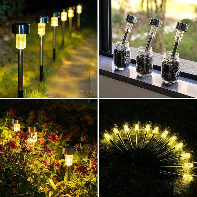 GIGALUMI Solar Pathway Lights, Stainless Steel IP44 Waterproof Auto On/Off - Image 3