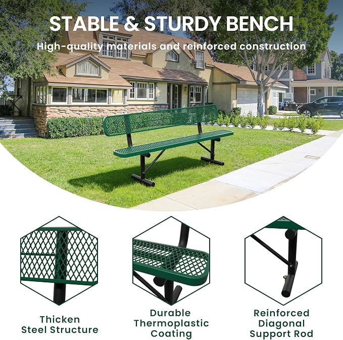8 Feet Steel Park Bench for Outside, Outdoor Bench - Image 3