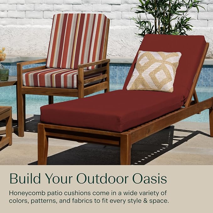 Honeycomb Outdoor Heritage Chaise, 21.5 x 70, Textured Solid Henna Chair Cushion - Image 3