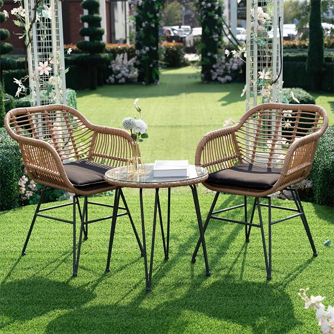 3 Piece Outdoor Wicker Furniture Bistro Set, Rattan Chairs Conversation Sets - Image 8