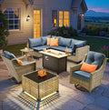 9-Piece Outdoor Sectional Sofa Set w/ 42" Fire Pit – L-Shaped Wicker Patio by CAODOCPatioFurniture