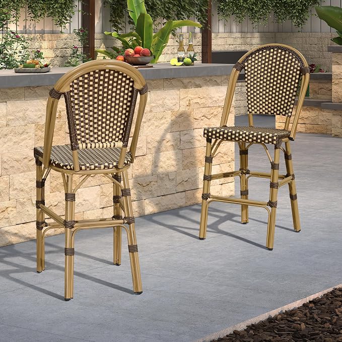 PURPLE LEAF French Bar Stool Set of 4 Bamboo Print Finish Patio Bar Stools - Image 2