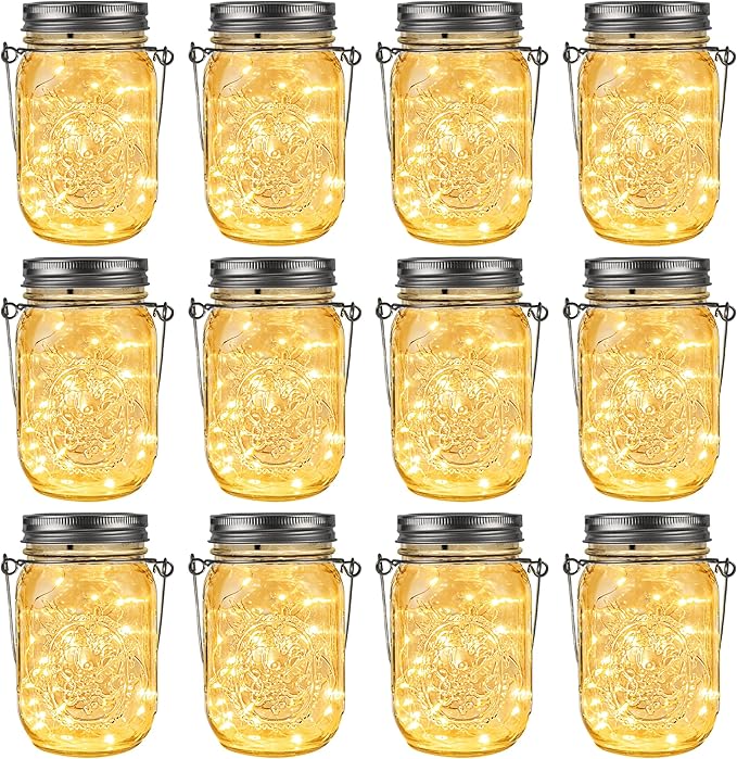 GIGALUMI Solar Mason Jar Lights, 12 Pack 30 Led String Fairy Lights Garden by GIGALUMI