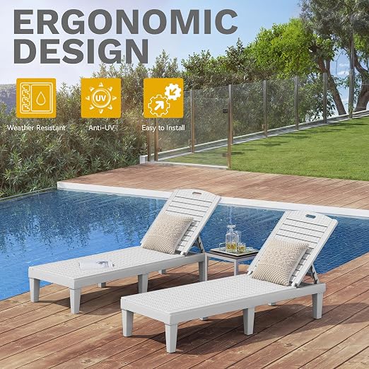 DWVO Outdoor Plastic Chaise Lounger, Poolside Lounge Chair w/5-Position - Image 6
