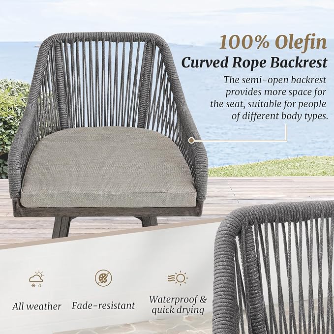Outdoor Bar Stools Set of 3, 360° Swivel Aluminum Rattan Bar Stool - Image 4