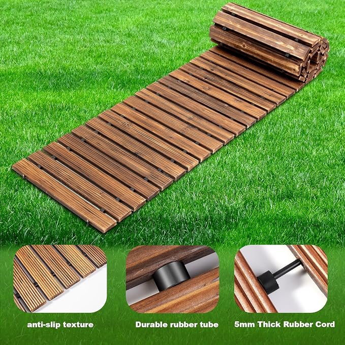 LINSHRY 12FT Wooden Garden Pathway, Outdoor Roll Out Decorative Garden Walkway - Image 4