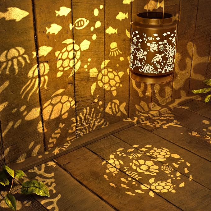 Sea Turtle Solar Lantern for Garden Outdoor Decor – Hanging Metal Light - Image 2