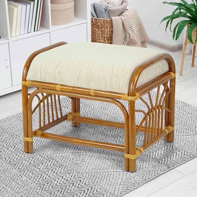 Krit Handmade Rattan Wicker Ottoman Footstool by Wickerix