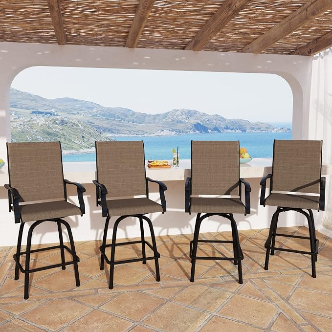 MFSTUDIO Outdoor Bar Stools Set of 4, Swivel Bar Height Patio Chairs Outdoor by MFSTUDIO