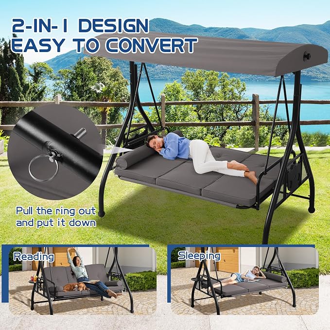 Patio Porch Swings with Adjustable Canopy - Image 3