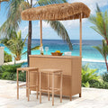 HOMREST Outdoor Tiki Bar Set, 3 Pieces Wicker Patio Bar Set w/2 Height Stools by HOMREST