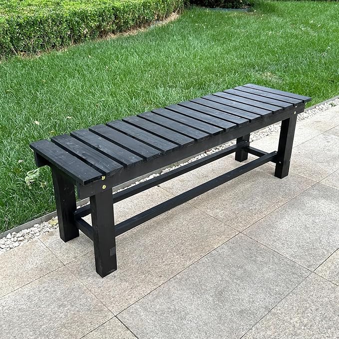Outdoor Garden Bench, 3-Person Wood Patio Bench Weatherproof Outdoor Backless - Image 8
