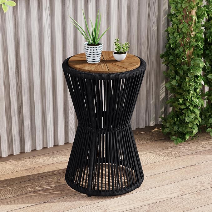 Scott Living Nara 25.8" Acacia Wood Outdoor Side Table, Metal Frame+Woven Rope - Image 3