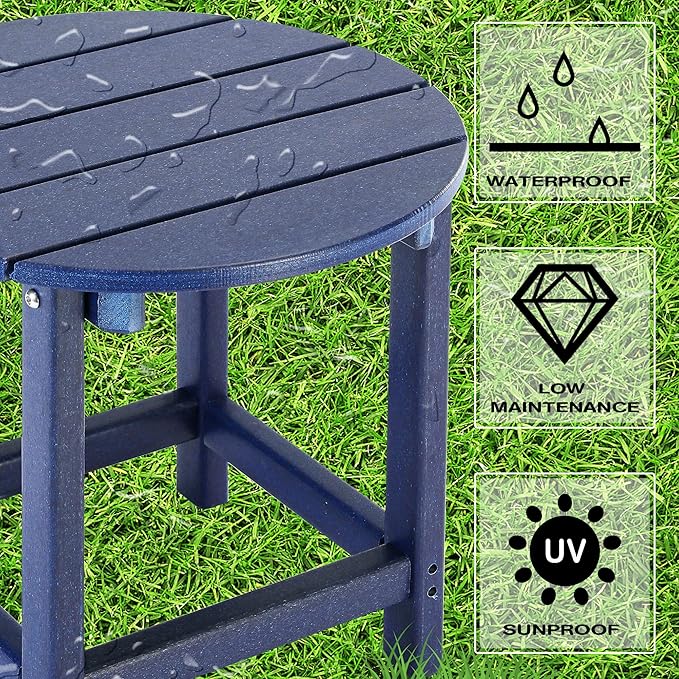 LZRS Round Adirondack Patio Side Table End Table, Outdoor Side Tables - Image 4