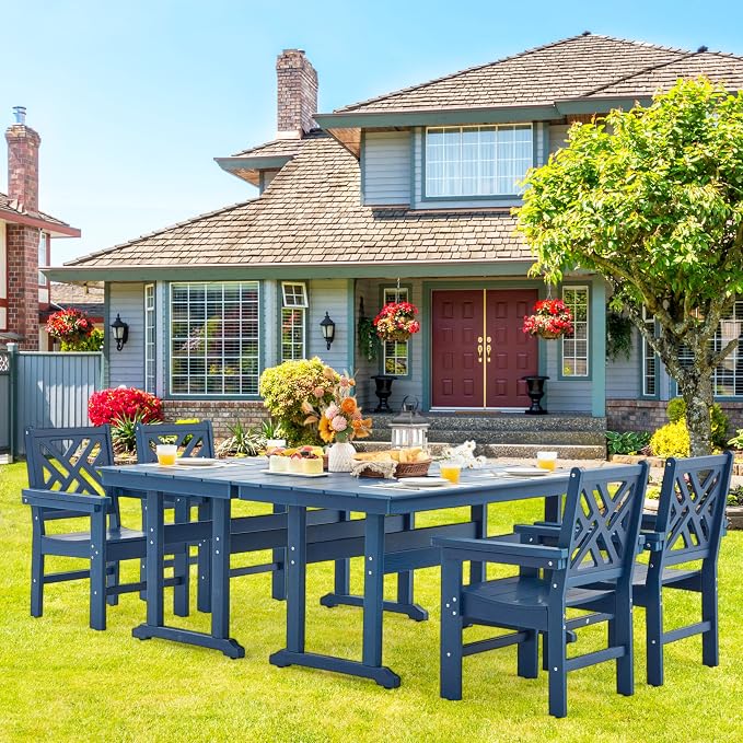 HDPE Outdoor Dining Set, 6-Piece Outdoor Table and Chairs Include 4 Dining - Image 6