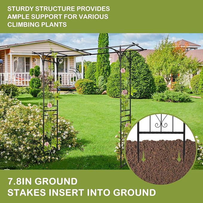 Outvita 7Ft Garden Arch Arbor, Steel Frame Stand Trellis, Arbour Archway - Image 5