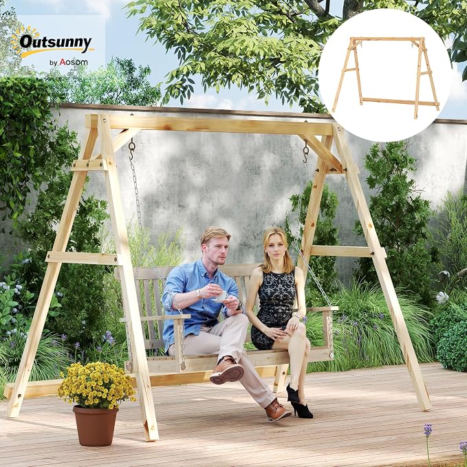 Outsunny 770lbs Porch Swing Frame, Heavy Duty A-Frame Wooden Swing Stand - Image 2
