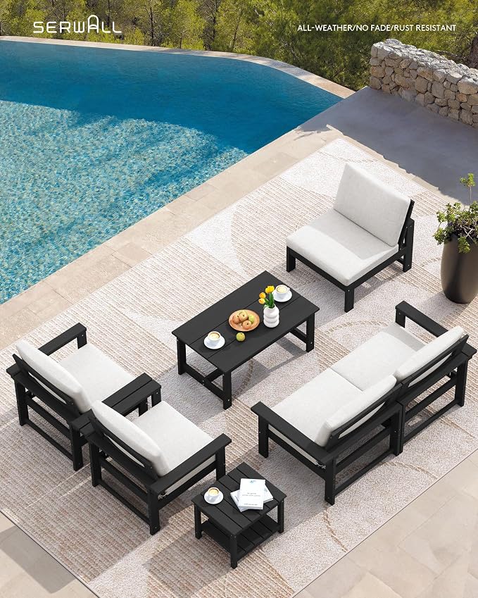 SERWALL HDPE Patio Furniture Set, 7-piece Outdoor Sectional Sofa Set, All - Image 5