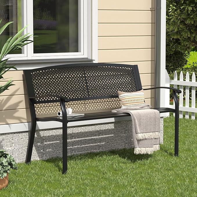 VICLLAX Outdoor Garden Bench, Metal Frame Patio Bench by HOME