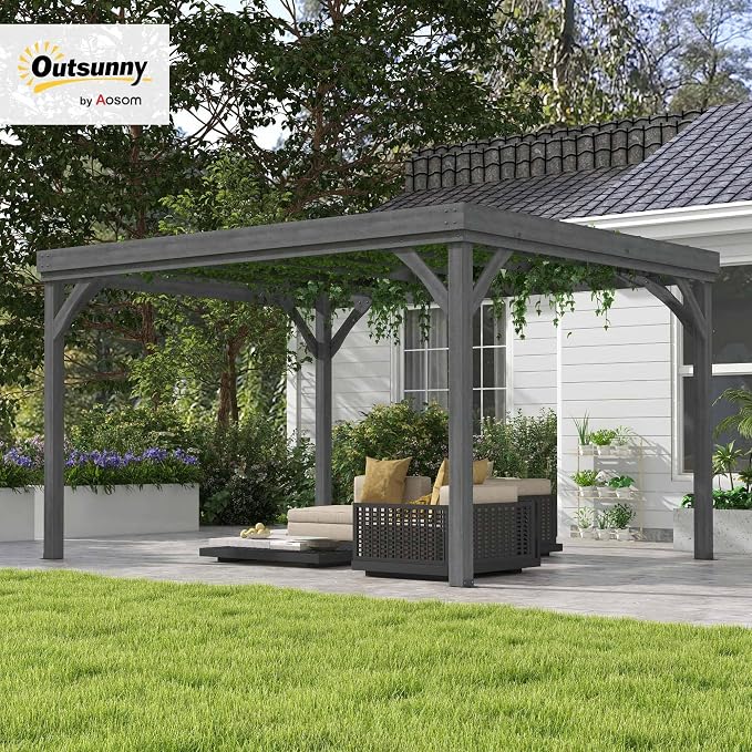 Outsunny 10' x 12' Outdoor Pergola, Wood Gazebo Grape Trellis - Image 2