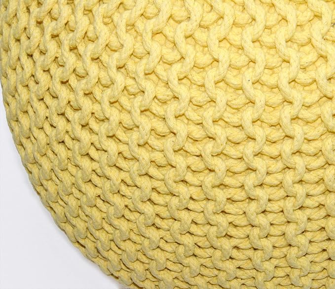 COTTON CRAFT - Hand Knitted Cable Style Dori Pouf - Yellow - Floor Ottoman - - Image 4