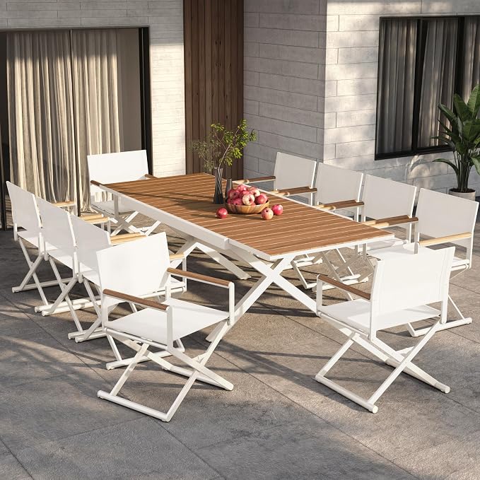 Grand patio 11-Piece Outdoor Dining Set, 10 Extra-Wide Folding Chairs & 1 by GrandPatio