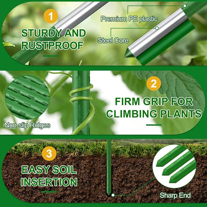 WAENLIR 16 Inch 24 Pack Extendable Garden Stakes Kit, DIY 4ft 5ft 6ft 7ft 8ft - Image 4