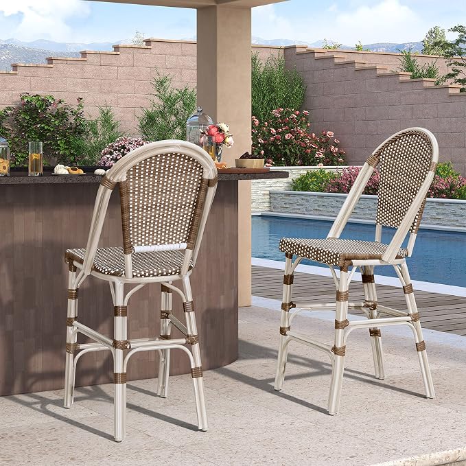 PURPLE LEAF French Bar Stool Set of 4 White Print Finish Patio Bar Stools - Image 2