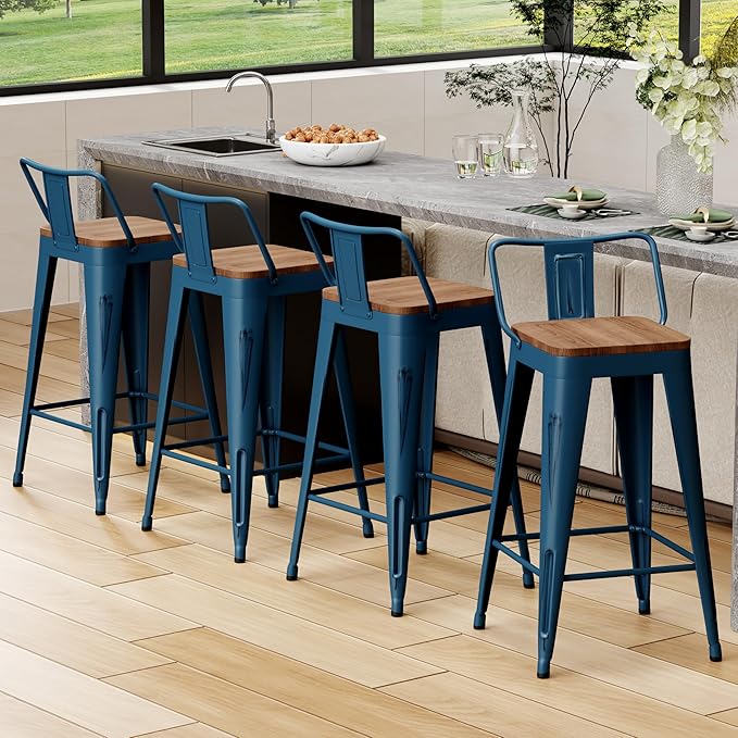 Alunaune 26" Metal Bar Stools Set of 4 Counter Height Barstools, Industrial by HomeFurniture