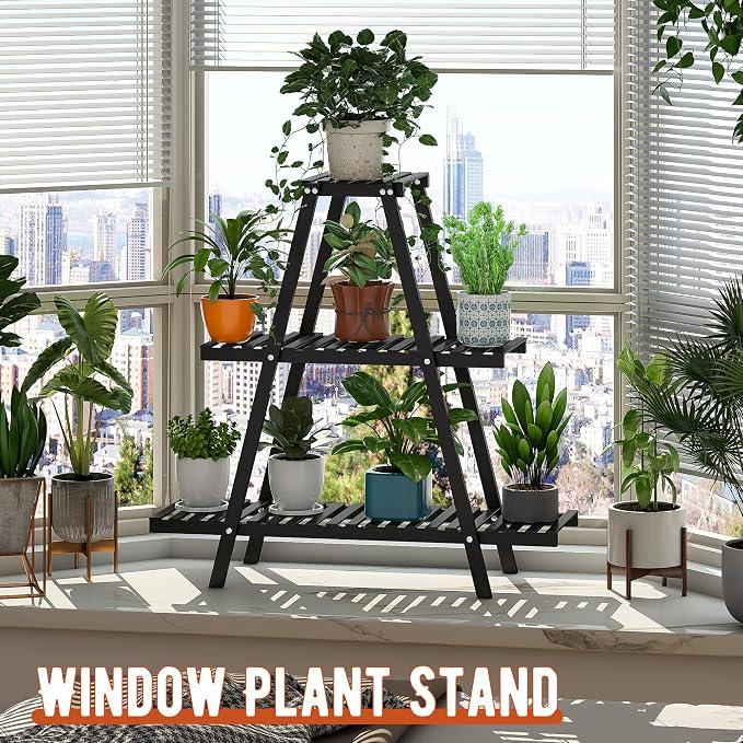 GHWIE Plant Stand Indoor Plant Shelf Outdoor bamboo Plant Rack, 3 Tiers Ladder - Image 5