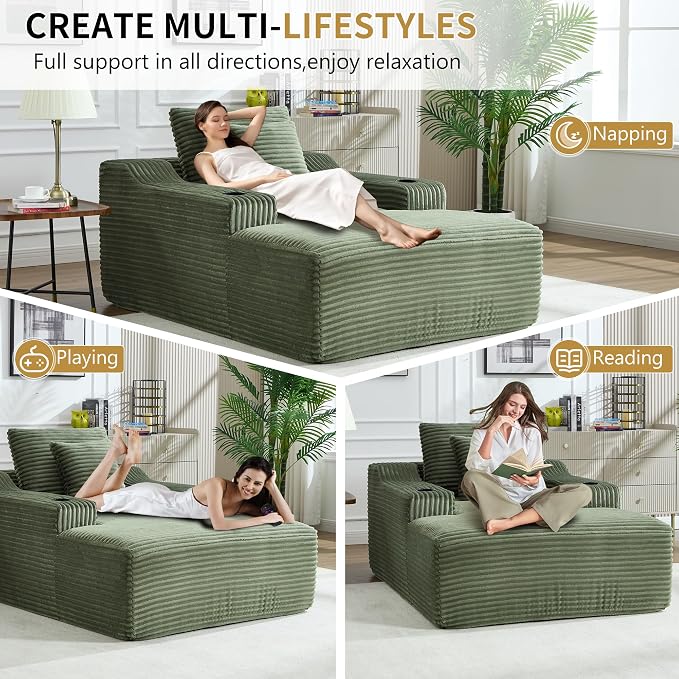 67" Oversized Chaise Lounge Chair Indoor, Soft Boneless Cloud Couch Chair - Image 5