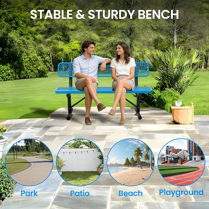 6 FT Steel Park Bench for Outside, Outdoor Bench - Image 4
