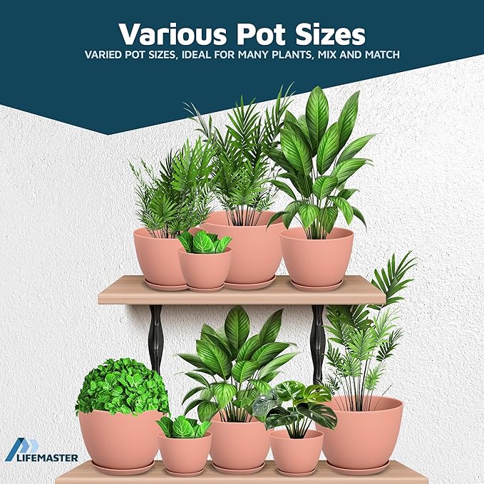 Pink Plant Pots with Drainage Holes & Saucers 3 Pack, Indoor & Outdoor - Image 4