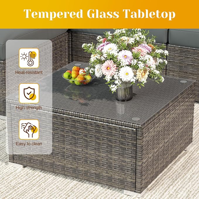 5 Piece Outdoor Patio Sectional Furniture Set, Weather Resistant Rattan Outside - Image 6