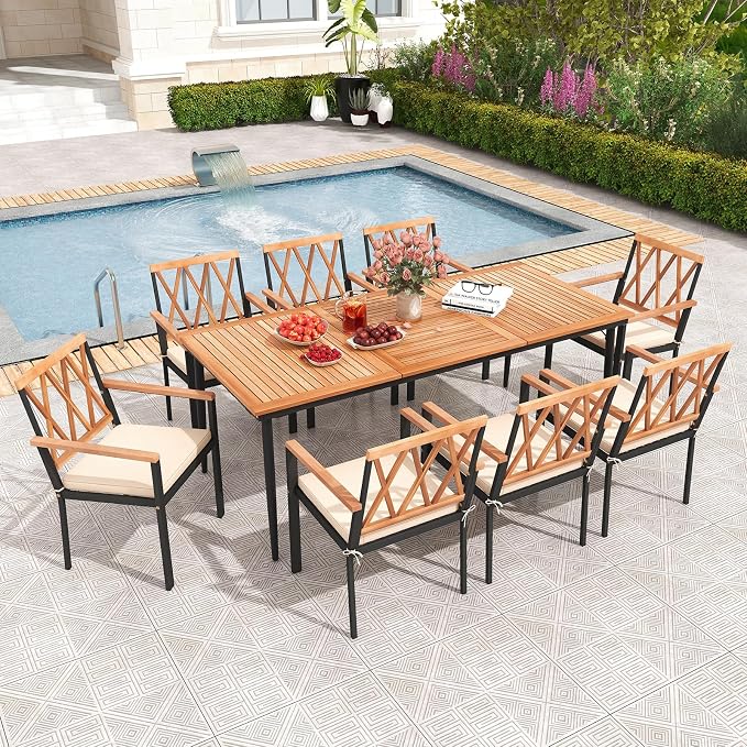 Tangkula 9-Piece Patio Dining Set, Outdoor Acacia Wood Dining Table - Image 2