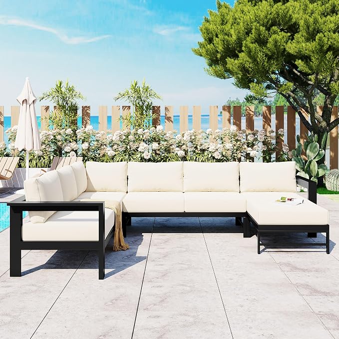 Merax 6-Seat Outdoor Patio Furniture Set, U-Shaped Aluminum Sectional Sofa by Merax