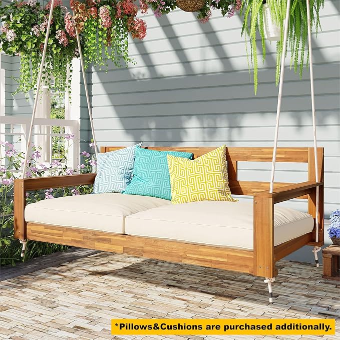 Harper & Bright Designs Patio Wooden Twin Size Porch Swing Daybed Frame - Image 3